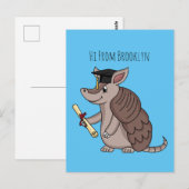 Cute armadillo with graduation cap cartoon postkarte (Vorne/Hinten)