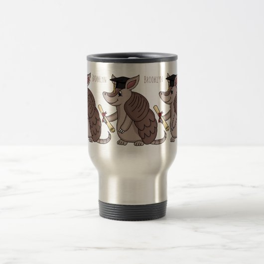 Cute armadillo with graduation cap cartoon reisebecher (Mittel)