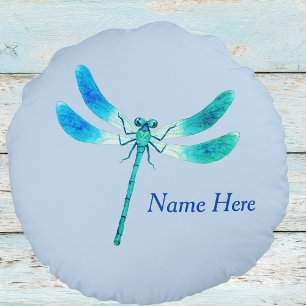 Cute as a Bug Blue Green Dragonfly Rundes Kissen