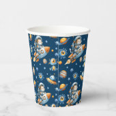 Cute Astronaut Cat Galaxy Pattern Space Navy Blue Pappbecher (Rechts)