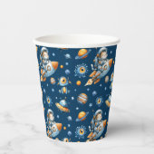Cute Astronaut Cat Galaxy Pattern Space Navy Blue Pappbecher (Vorderseite)