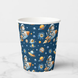 Cute Astronaut Cat Galaxy Pattern Space Navy Blue Pappbecher