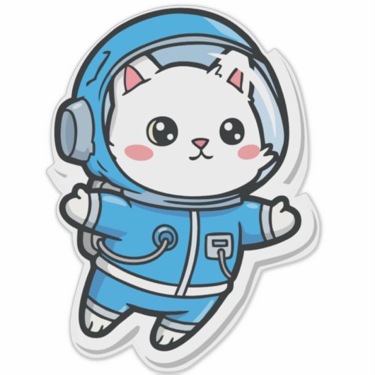 Cute Astronaut Cat Kawaii Sticker 14x14 (Vorderseite)