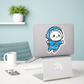 Cute Astronaut Cat Kawaii Sticker 8x8 (Laptop auf Schreibtisch)