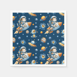 Cute Astronaut Cat Outer Space Galaxy Pattern Serviette