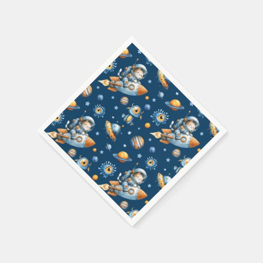 Cute Astronaut Cat Outer Space Galaxy Pattern Serviette (Ecke)