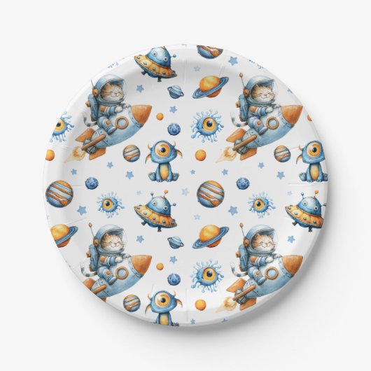 Cute Astronaut Cat Outer Space Pattern Galaxy Pappteller (Vorderseite)