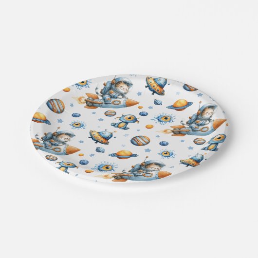 Cute Astronaut Cat Outer Space Pattern Galaxy Pappteller (Schrägansicht)
