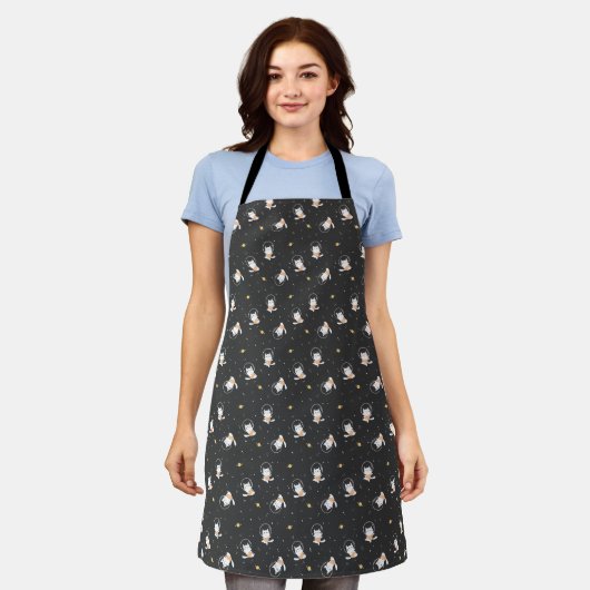 Cute astronaut cat pattern with black background schürze (Getragen)
