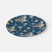 Cute Astronaut Cat Space Galaxy Pattern Navy Blue Pappteller (Schrägansicht)