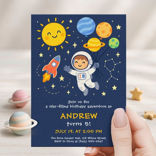 Cute Astronaut Kids Birthday Card Einladung