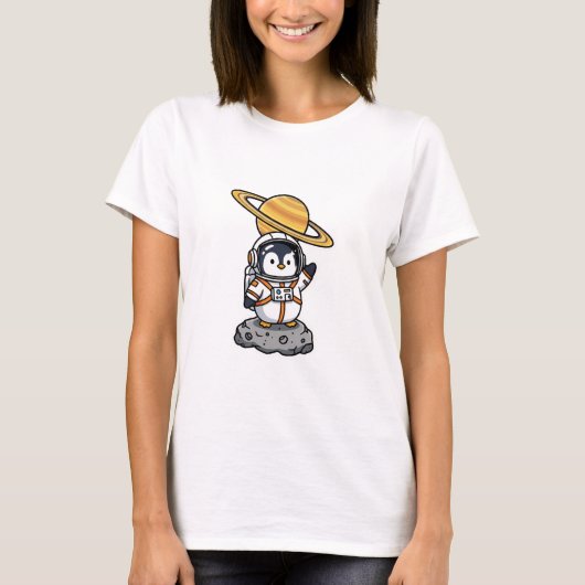 Cute Astronaut Penguin Waving on Asteroid T-Shirt (Vorderseite)