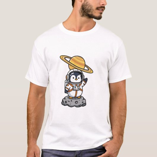 Cute Astronaut Penguin Waving on Asteroid T-Shirt (Vorderseite)
