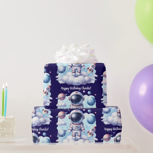cute astronaut space Birthday Wrapping Paper Geschenkpapier (Partygeschenke)