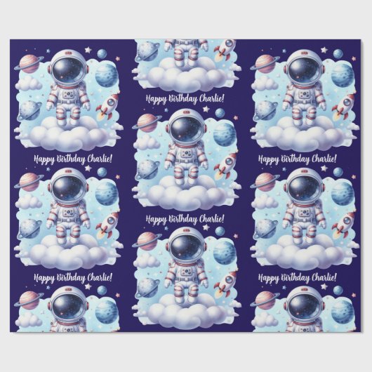 cute astronaut space Birthday Wrapping Paper Geschenkpapier (Flach)