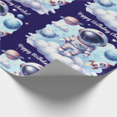 cute astronaut space Birthday Wrapping Paper Geschenkpapier (Ecke)