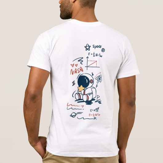 Cute Astronaut Space Cartoon Back Print T-Shirt (Rückseite)