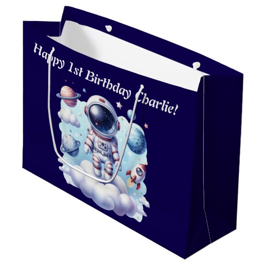 cute astronaut space Gift Bag Große Geschenktüte (Vorderseite Schrägansicht)