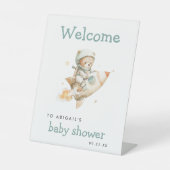 Cute Astronaut Teddy Bear Baby Shower Welcome Sockelschild (Vorderseite)