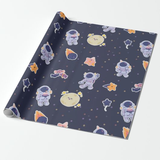 Cute Astronauts and Stars Space Geschenkpapier (Ungerollt)