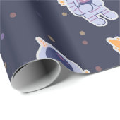 Cute Astronauts and Stars Space Geschenkpapier (Rolleneckpunkt)
