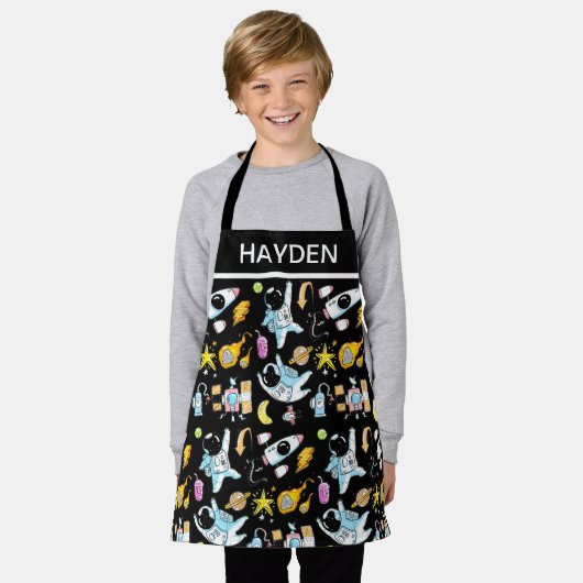 Cute Astronauts in Space Doodles Kids Personalised Schürze (Getragen)