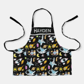 Cute Astronauts in Space Doodles Kids Personalised Schürze (Vorderseite)