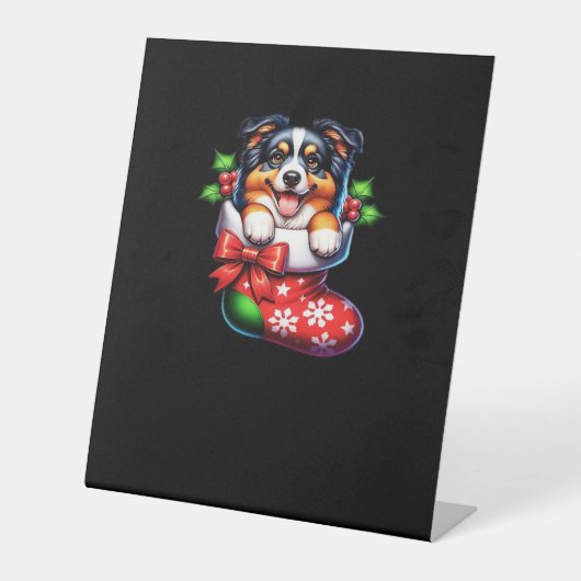 Cute Australian Shepherd Christmas Stocking Classi Sockelschild (Vorderseite)