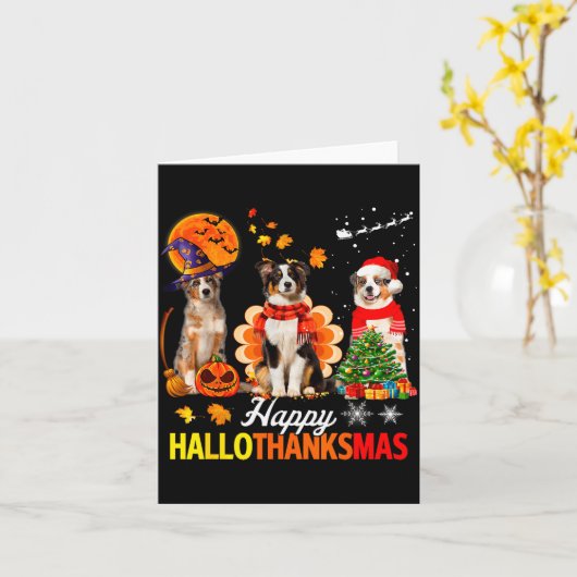 Cute Australian Shepherd Happy Hallothanksmas Xmas Karte (Gelbe Blume)