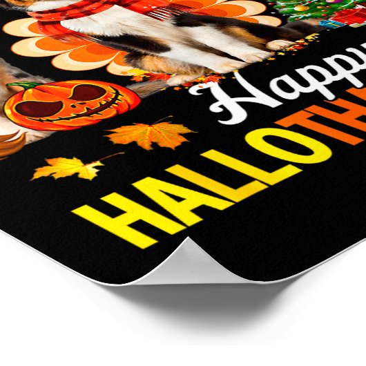 Cute Australian Shepherd Happy Hallothanksmas Xmas Poster (Ecke)