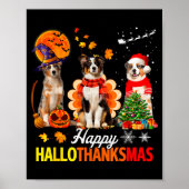 Cute Australian Shepherd Happy Hallothanksmas Xmas Poster (Vorne)