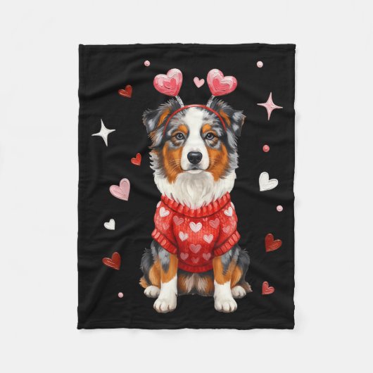 Cute Australian Shepherd Valentine Heart Valentine Fleecedecke (Vorderseite)