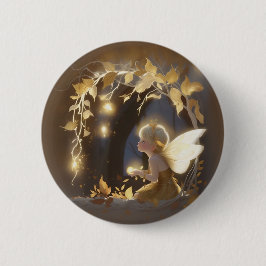 Cute Autumn Fairy with Glowing Flowers Button