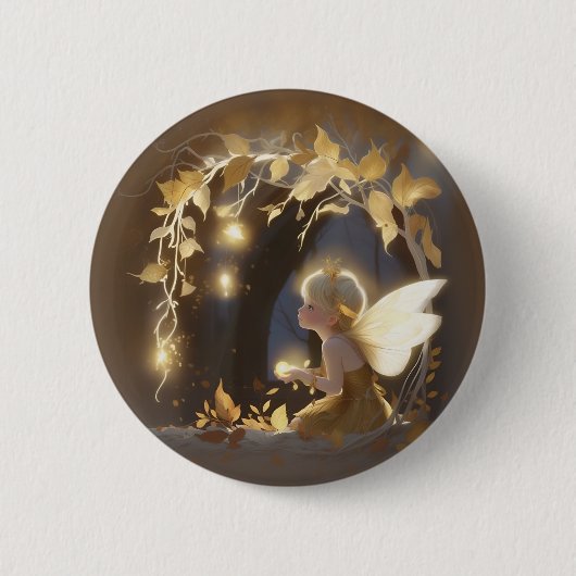 Cute Autumn Fairy with Glowing Flowers Button (Vorderseite)