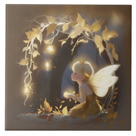 Cute Autumn Fairy with Glowing Flowers Fliese