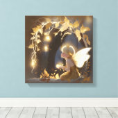 Cute Autumn Fairy with Glowing Flowers Leinwanddruck (Insitu (Holzboden))