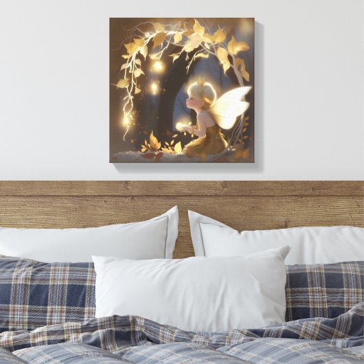 Cute Autumn Fairy with Glowing Flowers Leinwanddruck (Insitu (Schlafzimmer))