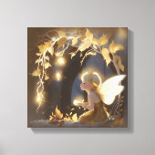 Cute Autumn Fairy with Glowing Flowers Leinwanddruck (Vorderseite)