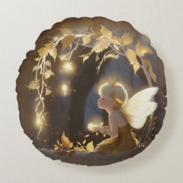 Cute Autumn Fairy with Glowing Flowers Rundes Kissen