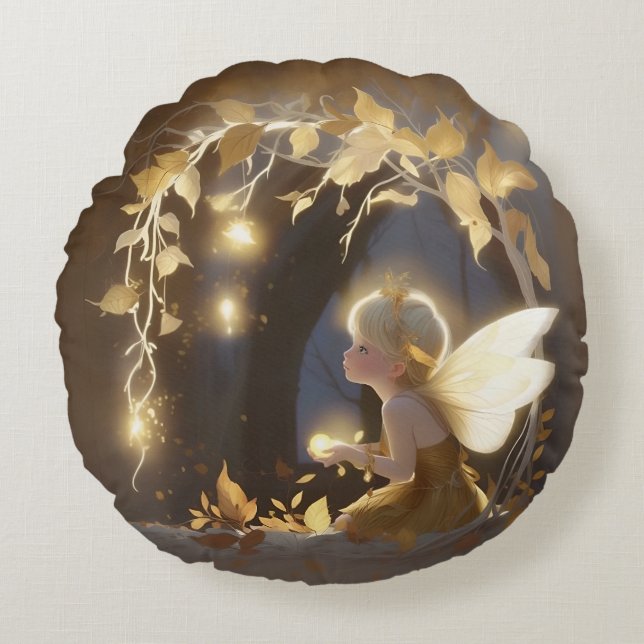 Cute Autumn Fairy with Glowing Flowers Rundes Kissen (Vorderseite)