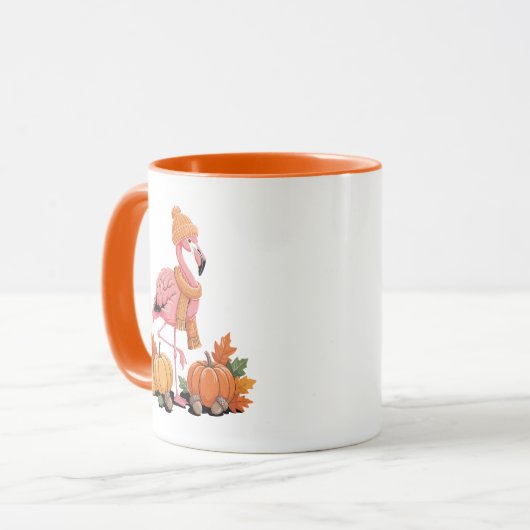 Cute Autumn Flamingo Beanie Scarf Pumpkins Tasse (Vorderseite Links)