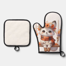 Cute Autumn Fox Kawaii Cottagecore Oven Mitt & Pot