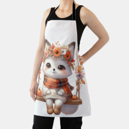Cute Autumn Fox Kawaii Floral Cottagecore Apron Schürze