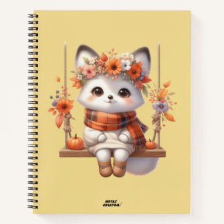 Cute Autumn Fox Kawaii Floral Cottagecore Notizblock