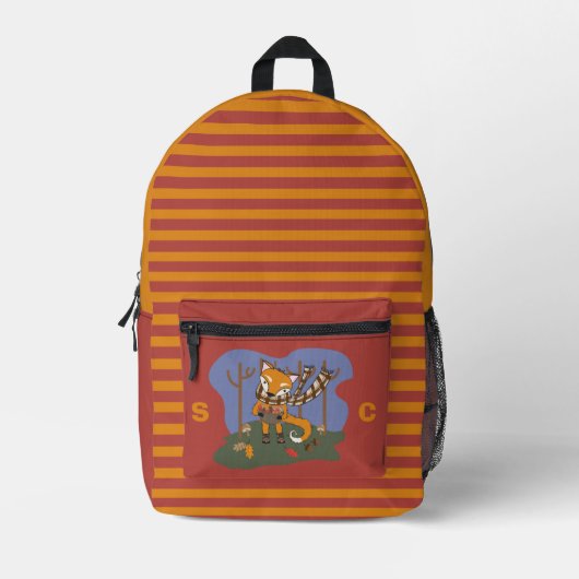 Cute Autumn Fox Kid Backpack with Initials Bedruckter Rucksack (Vorderseite)