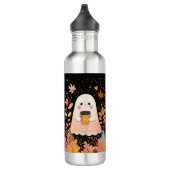 Cute Autumn Ghost with Pumpkin Coffee – Cozy Fall Edelstahlflasche (Rechts)