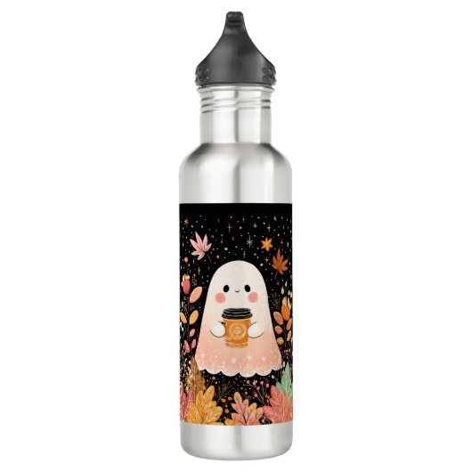 Cute Autumn Ghost with Pumpkin Coffee – Cozy Fall  Edelstahlflasche (Rechts)