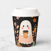 Cute Autumn Ghost with Pumpkin Coffee – Cozy Fall  Pappbecher (Rückseite)