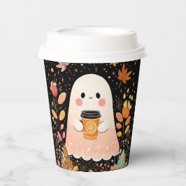 Cute Autumn Ghost with Pumpkin Coffee – Cozy Fall  Pappbecher