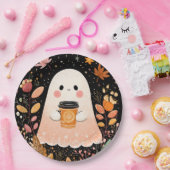 Cute Autumn Ghost with Pumpkin Coffee – Cozy Fall  Pappteller (Party)
